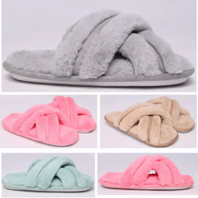 Ladies Luxury Slip On Spa Slippers Size 3 to 8 UK  SOFT PLUSH DESIGN & HARD SOLE