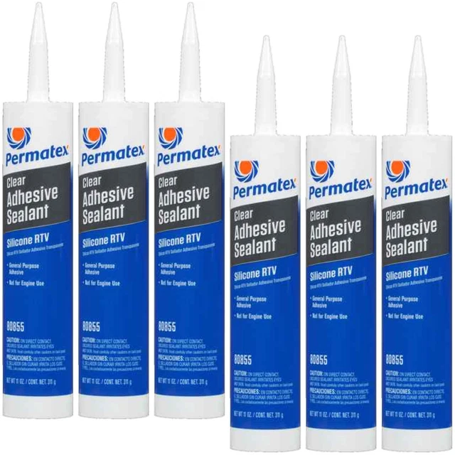 PERMATEX 80855 CLEAR Silicone RTV Adhesive Sealant Set 66oz (6x11oz