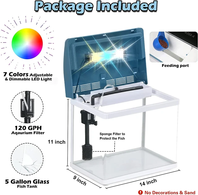 Betta Fish Tank Glass 5 Gallon Self Cleaning Small Aquarium Starter Kits Desktop 3