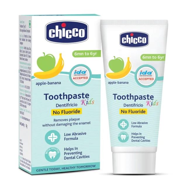 Chicco Toothpaste, Applebanana Flavour for 6m to 6Y Baby FluorideFree 50 ml X 2