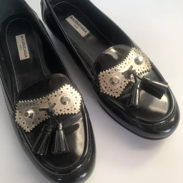 Balenciaga Metallic Stud Tassel Loafers Black Leather M Italy 39.5 $695 3