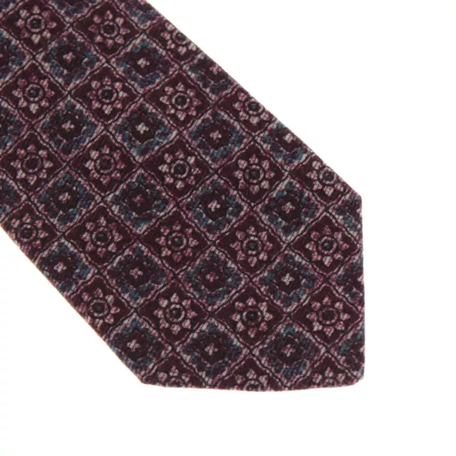 Kiton NWOT Wool/Silk Neck Tie in Burgundy/Blue/White Geo Floral Pattern 2