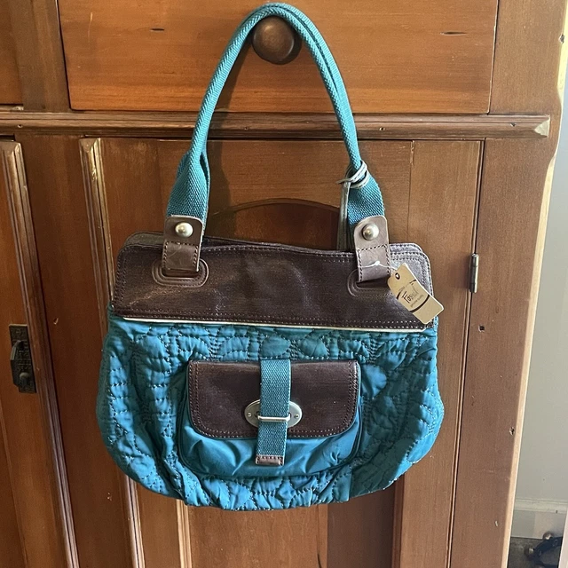 Vintage Fossil Key-Per Quilted Green-Brown Large-Tote Bag Nwt
