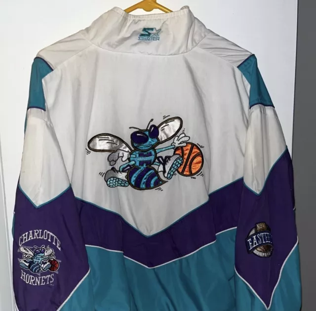 VINTAGE NBA 90S Charlotte Hornets Full Zip Up Starter Jacket Parka Size ...