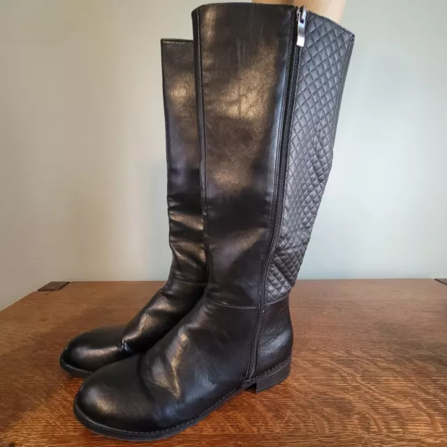 Womens Boots Tall Black Life Stride Zip Quilted Elastic Size 9 M