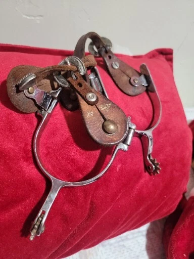 Vintage Pair of Western Cowboy Spurs  with Straps  Western Decor