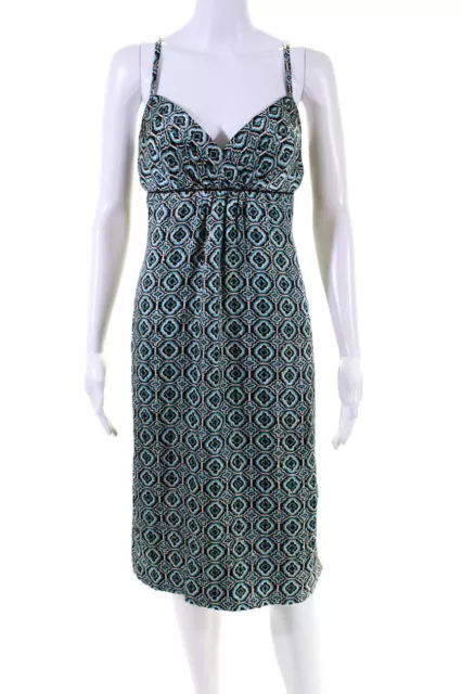 Shoshanna Womens V Neck Spaghetti Strap Abstract Midi Dress Multi Size 10