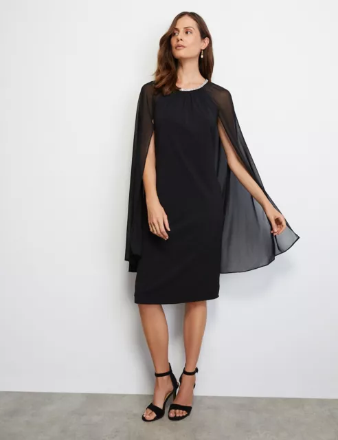 NONI B - Womens Dress - Diamonte Cape Sleeve Dress