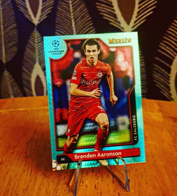 Topps Merlin Chrom Aqua Brenden Aaronson FC Salzburg UCL 2021-22 + Gratiskarten