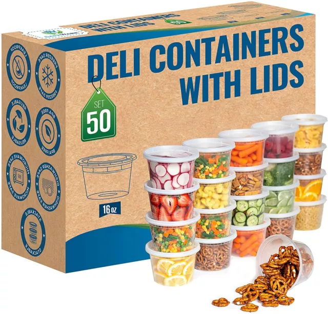 Safeware 16oz [50 Sets] Deli Plastic Food Storage Containers with Airtight Lids