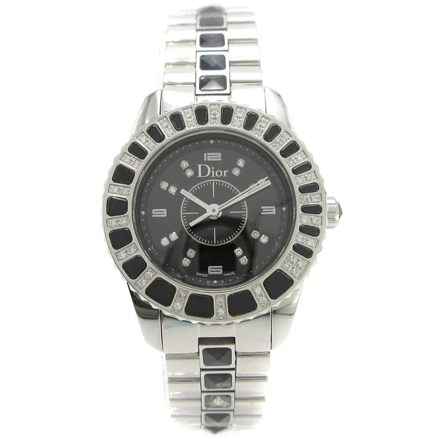 Christian Dior CD112116 Christal Quartz Watch FA1343 Silver Black Diamond 49269