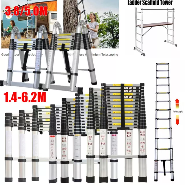 3.8M/4.4M/5.2M//6.2M Multi-Purpose Aluminium Telescopic Ladder Folding Ladders