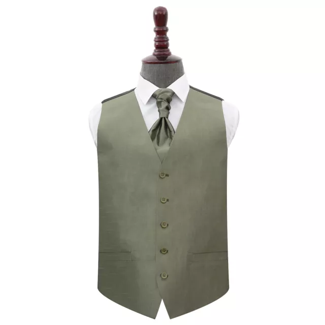 Sage Green Mens Waistcoat Cravat Set Plain Shantung Formal Wedding Vest by DQT