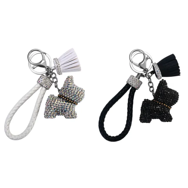 Cute Puppy Bling Rhinestone Key Chain Leather Tassel Backpack Car Keyring Gift