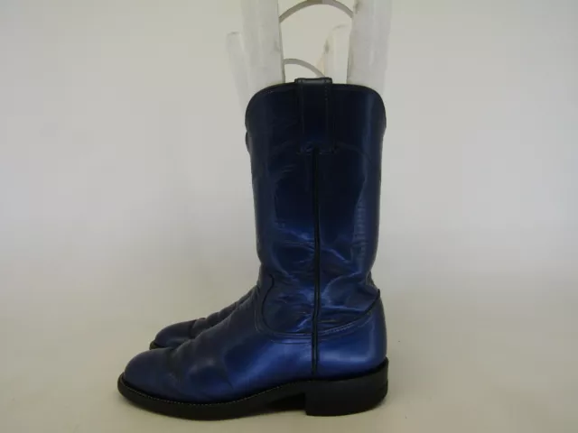 Justin Womens Size 4 B Blue Leather Roper Cowboy Western Boots