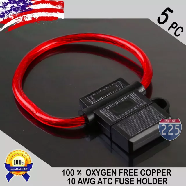 5 Pack 10 Gauge ATC In-Line Blade Fuse Holder 100% OFC Copper Wire Protection US