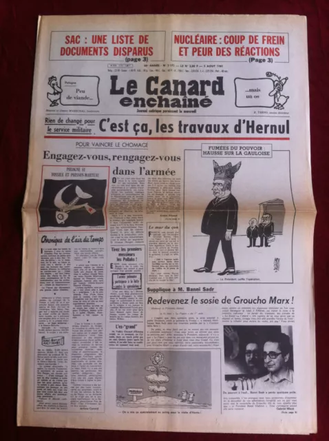 Le Canard Enchainé 5/8/1981;SAC; une liste de documents disparus. Prix Gauloise