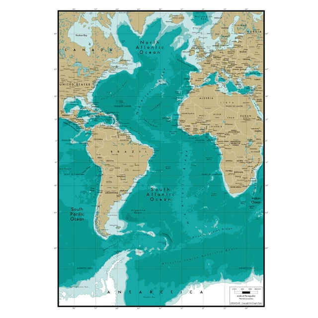MAP OF THE Atlantic Ocean Educational Poster Art Wall Print Decor A1 A2