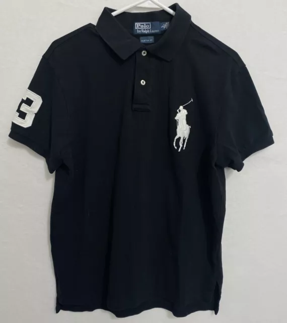 Ralph Lauren Polo Men LARGE Black Big Pony Golf Rugby Preppy Short Sleeve Shirt