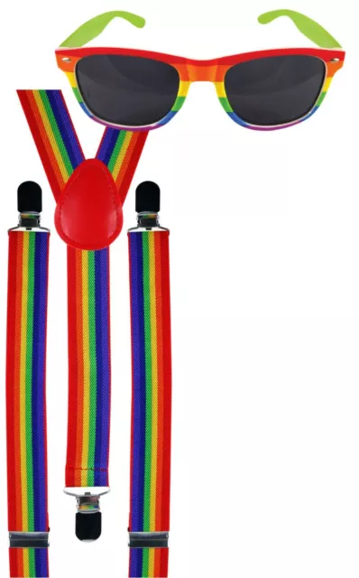 Rainbow Gay LGBT Pride Braces Carnival Festival Fancy Dress Costume + Sunglasses