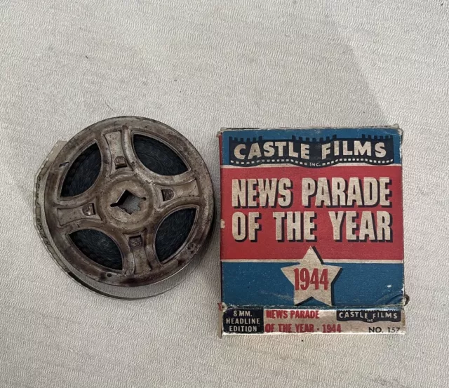 VTG 1944 Castle Films News Parade Year 8mm History Metal Reel Original Box USA