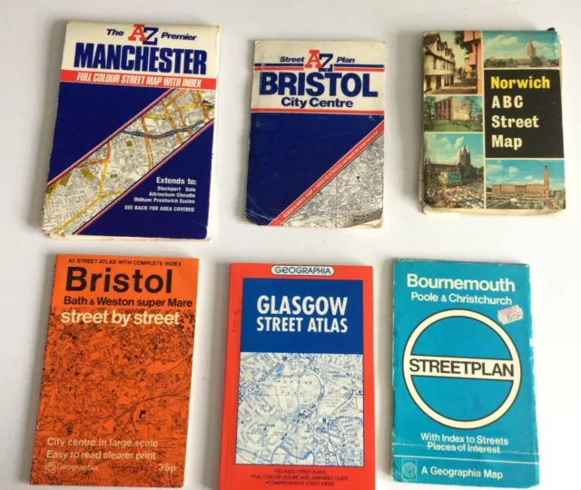 Collection of  6 Vintage Street maps of various English Cities Circa 1990s