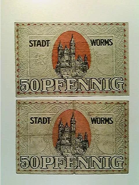 Notgeld Stadt Worms, 2x 50 Pfennig, 1919