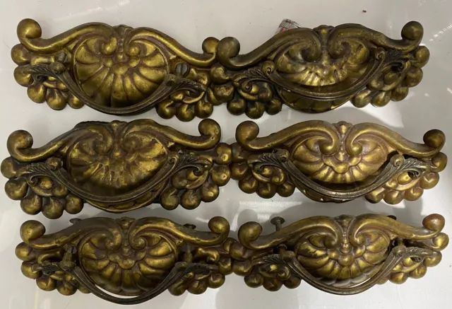 Vintage Jb Brass Drawer Pulls French Provincial Mid Century Antique Gold Lot (6)