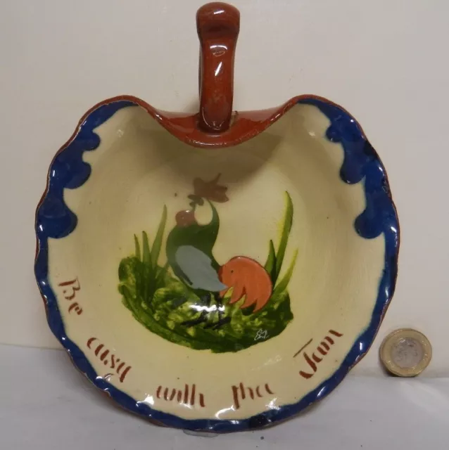 LONGPARK Pottery Torquay  Coloured Cockerel Jam Dish with Motto