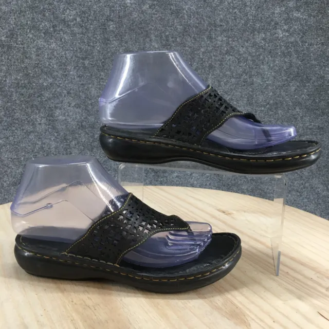 BOC Born Sandals Womens 6.5 Thong Flats Slip On Black Leather Casual Comfort