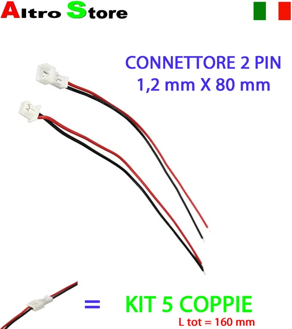 KIT 5PZ CONNETTORE CAVO STRISCIA BOBINA SPINOTTO 2 PIN LED STRISCE ARDUINO 160mm