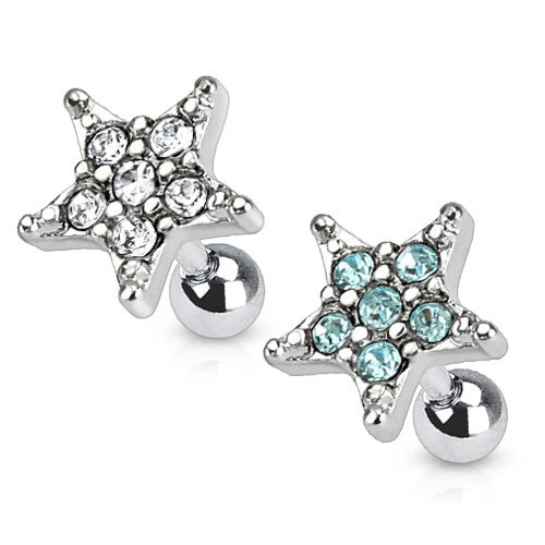 Piercing Hélix/ Tragus Étoile En Zircon - Acier Inoxydable, Rose/Or/Argent, Neuf Étiqueté