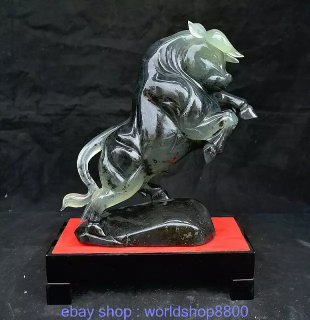 11"china natürliche Xiu Jade geschnitzte Fengshui 12 Tierkreis-Jahr-Rinderstatue