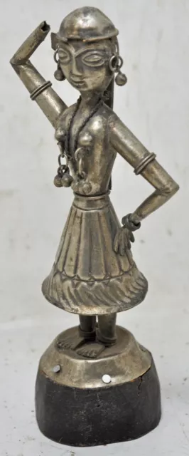 Antico Bianco Metallo che Danza Donna Figurina Originale Vecchio Sottile Mano 3