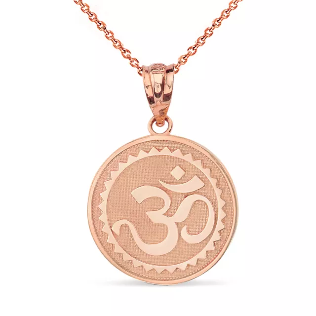 Solid 14k Rose Gold Hindu Spiritual Symbol Om Yoga Disc Pendant Necklace