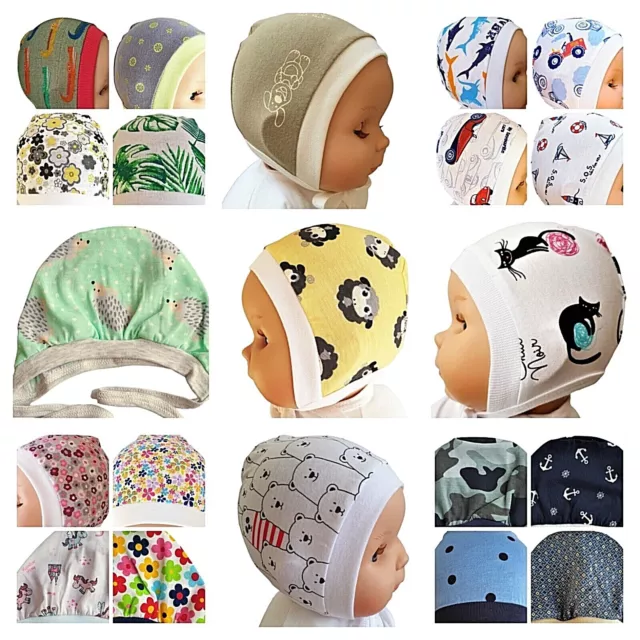 All COLOURS Newborn to 12 Months BABY GIRL BOY UNISEX HATS WITH TIES 100% Cotton