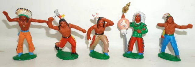 Indianer DDR Wildwest Gummi 5 Figuren Spielzeug /P1652