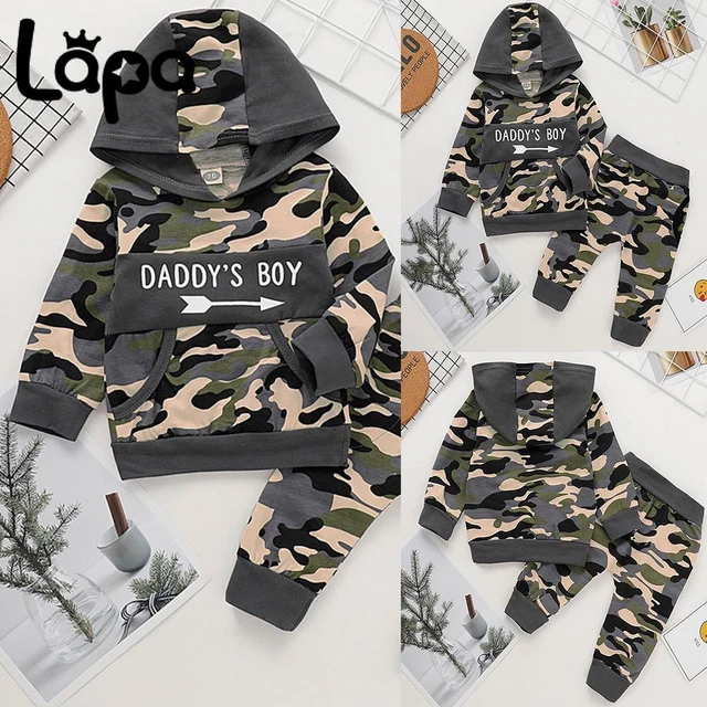 Lapa Newborn Baby Boys Camo Tracksuit Outfits Hooded Tops Pants Set 2PCS Clothes