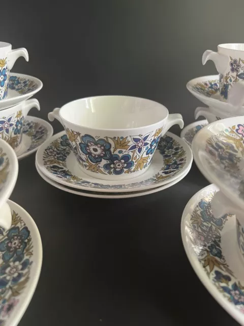 Royal Tuscan Nocturne Flower  England 9 Bouillon Soup Cream Bowl Cups  9 Saucer