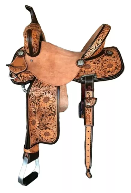 Western Horse Leather Saddle Horse Barrel Racing Saddle 10'' To 19'' in Seat