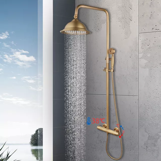 Thermostatic Shower Set Bathroom Rainfall Waterfall Mixer Hand Spray Wall Mount