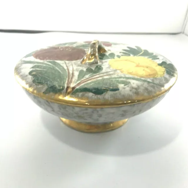 Vintage MCM Italian Pottery Covered Dish Burgundy and Yellow Floral