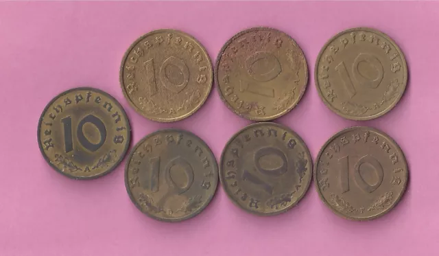 10 Reichspfennig 1937/1938   ... J 364   7 Stück  (43/3821)