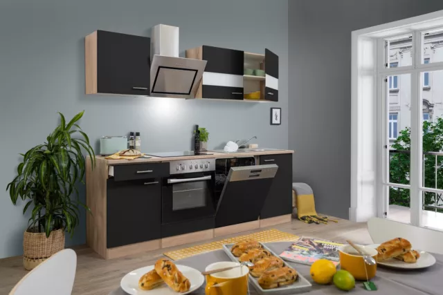 Cucina attrezzata cucinino Rovere Nero Merle 220 CM