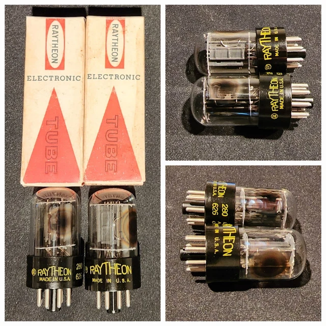 Raytheon 6SN7 Gtb Tube Chromé Verso Rigide Chien 2 Trou Noir Plaques Assorti Set