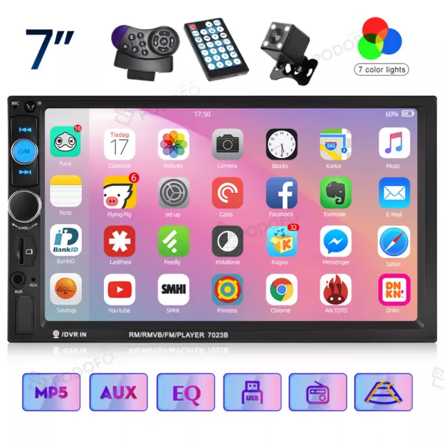 7" Double 2 Din Car Stereo Radio IOS/Android Bluetooth 7" Touch Screen w/ Camera
