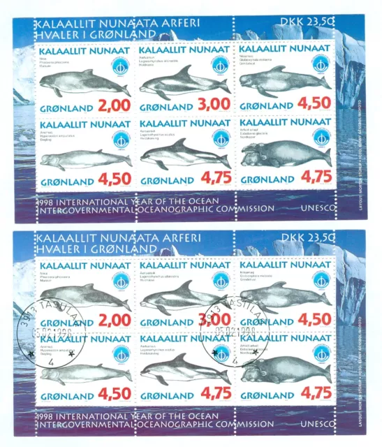 Greenland. 1998. 2 Souvenir Sheet  Mnh + Cancel. Whales III. Sc# 334a