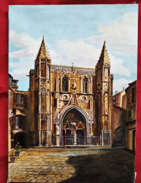 Superbe tableau d'architecture par Gérard Goyard  "  l'église d'Avignon"