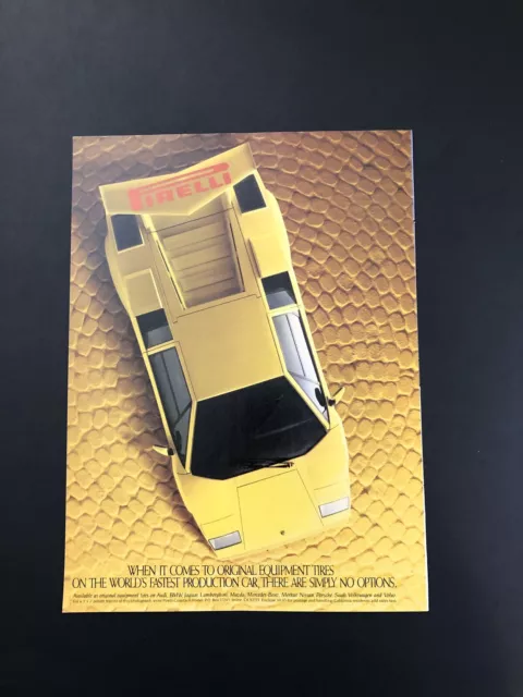 Lamborghini Countach Pirelli Vintage Original Print Ad Advertisement Printed A17