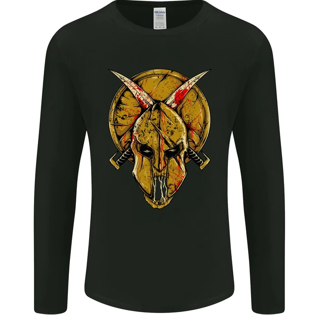Spartan Skull Helmet Gym MMA Martial Arts Mens Long Sleeve T-Shirt